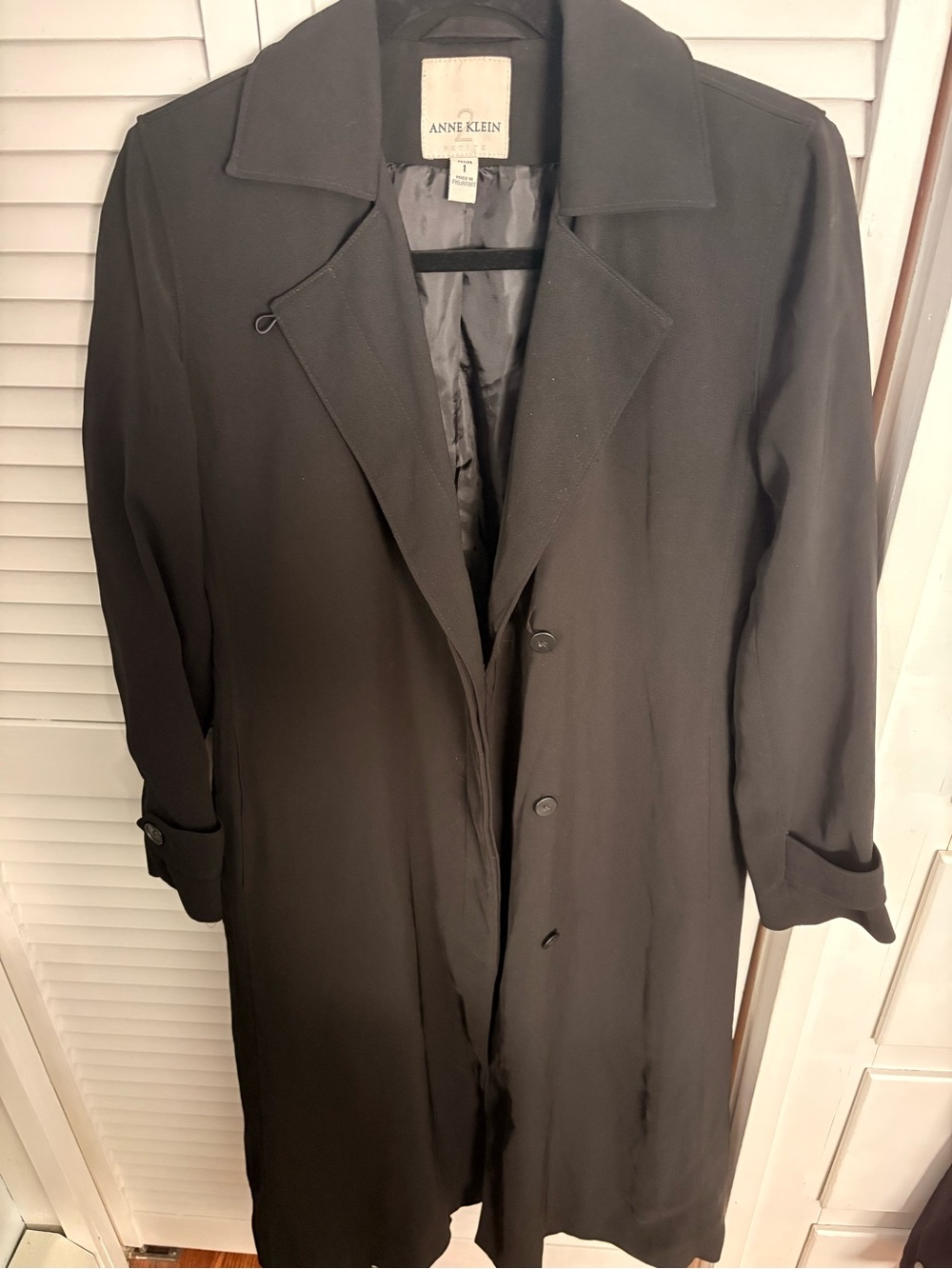 Anne Klein Black Classic Long Trench Coat